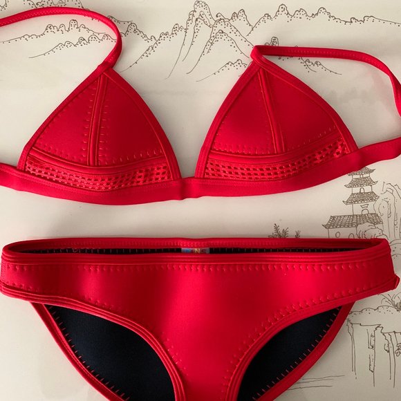 Red Neoprene Triangle Bikini - Picture 1 of 2